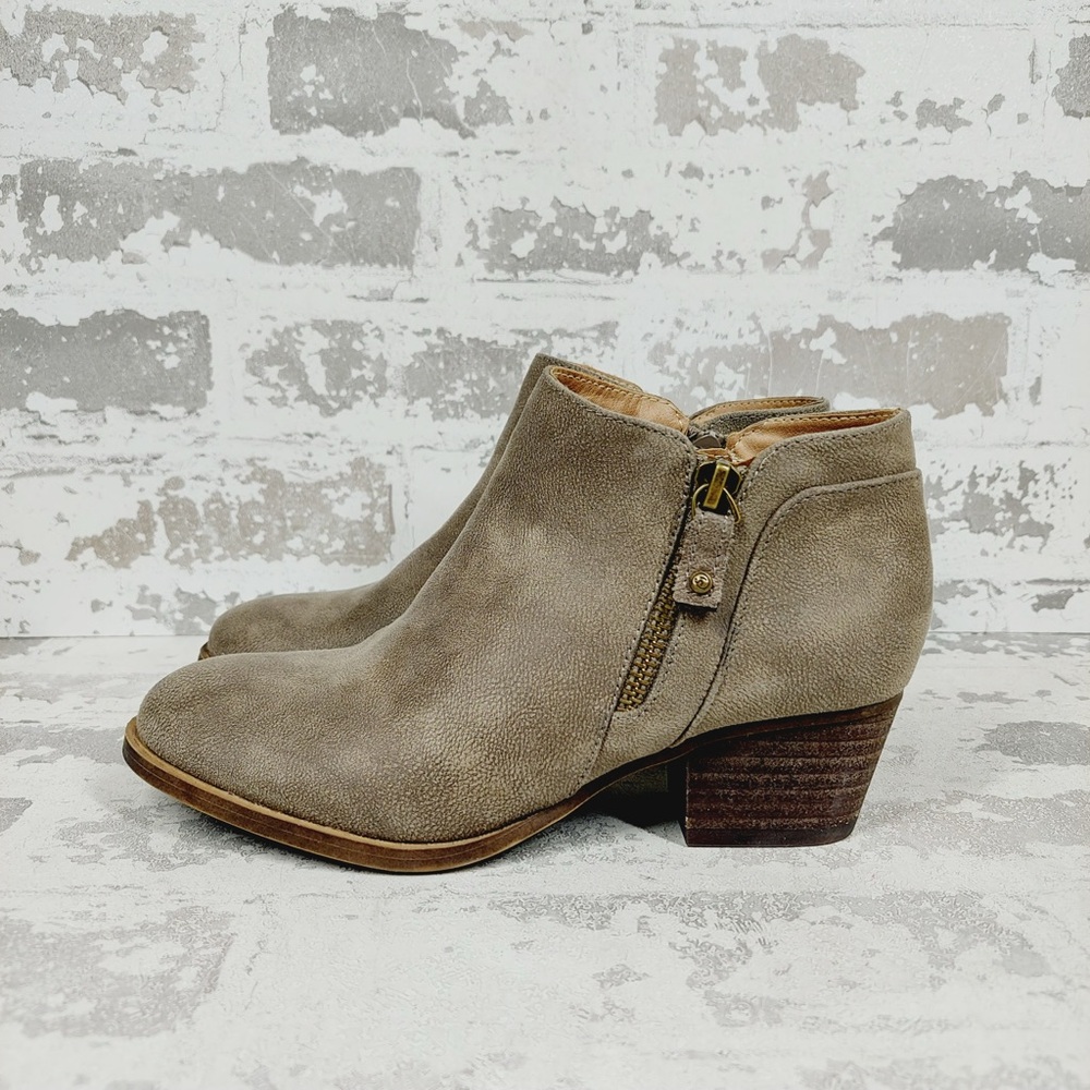 NEW LifeStride Blake Brown Leather Block Heel Side Zip Ankle Booties W980